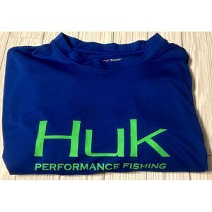 HUK Performance Fishing Shirt Men's Size Large Dri Fit Blue‎ & Green